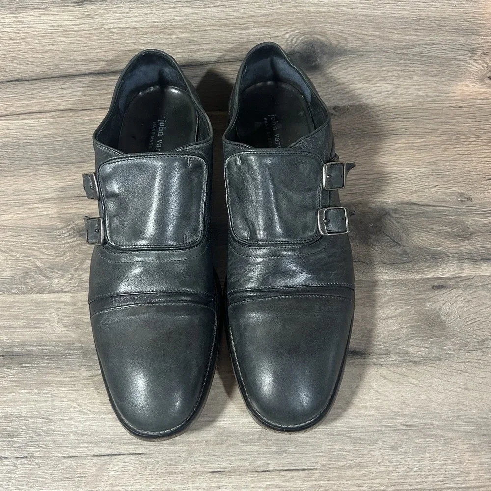 John Varvatos Double Monk Strap Leather Shoes Mens 10 Made in Italy Fits Like 11